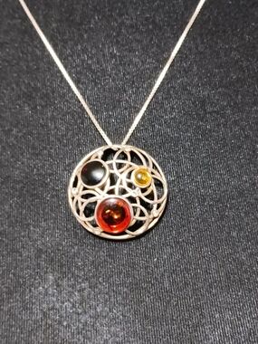 Sterling Silver Filigree Pendant Necklace With Multicolor Stones 925 Italy Chain